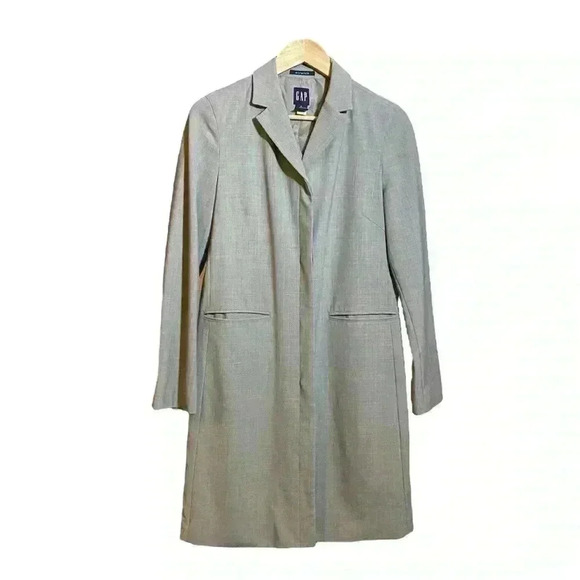 GAP Women's Knee-length Classic Overcoat Coat Long Sleeve Notched Collar Grey S - Picture 1 of 14